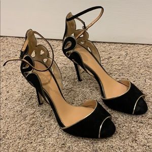 Badgley Mischka black suede gold detail heels  8